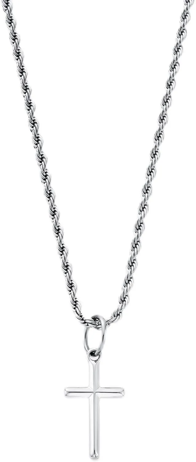 | Cross Pendant Necklace | 20.5" Chain Link with 20MM x 20MM Pendant | Waterproof, Heat & Sweat Resistant | Gifts for Men | Men's Jewelry |
