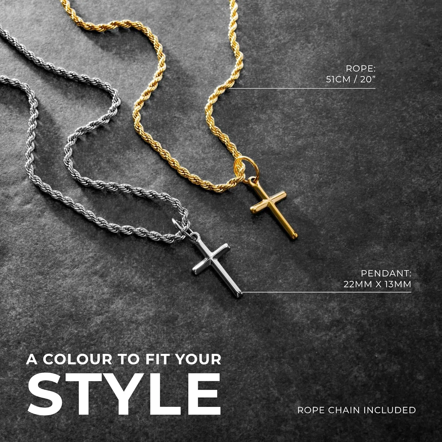 | Cross Pendant Necklace | 20.5" Chain Link with 20MM x 20MM Pendant | Waterproof, Heat & Sweat Resistant | Gifts for Men | Men's Jewelry |