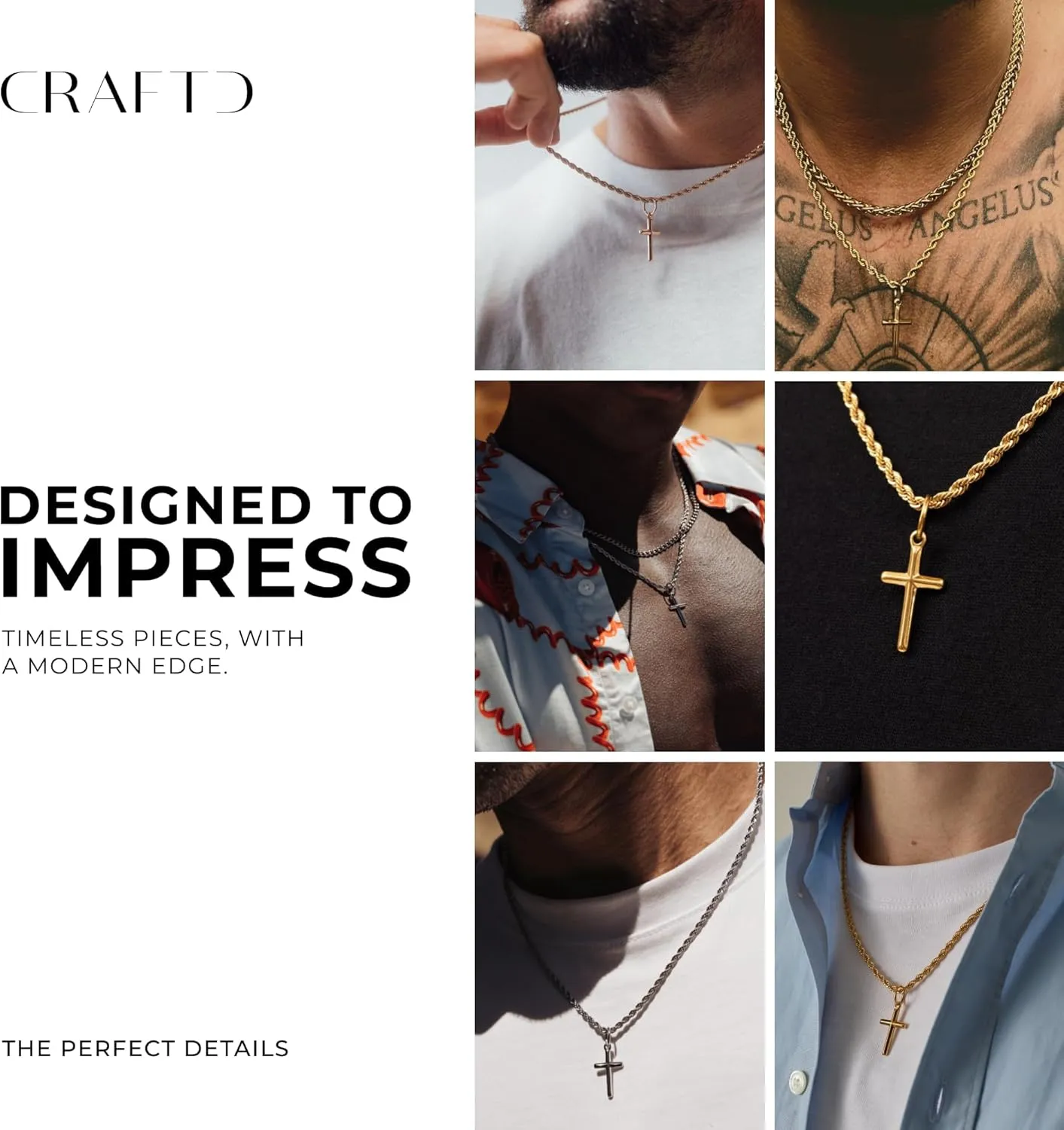| Cross Pendant Necklace | 20.5" Chain Link with 20MM x 20MM Pendant | Waterproof, Heat & Sweat Resistant | Gifts for Men | Men's Jewelry |