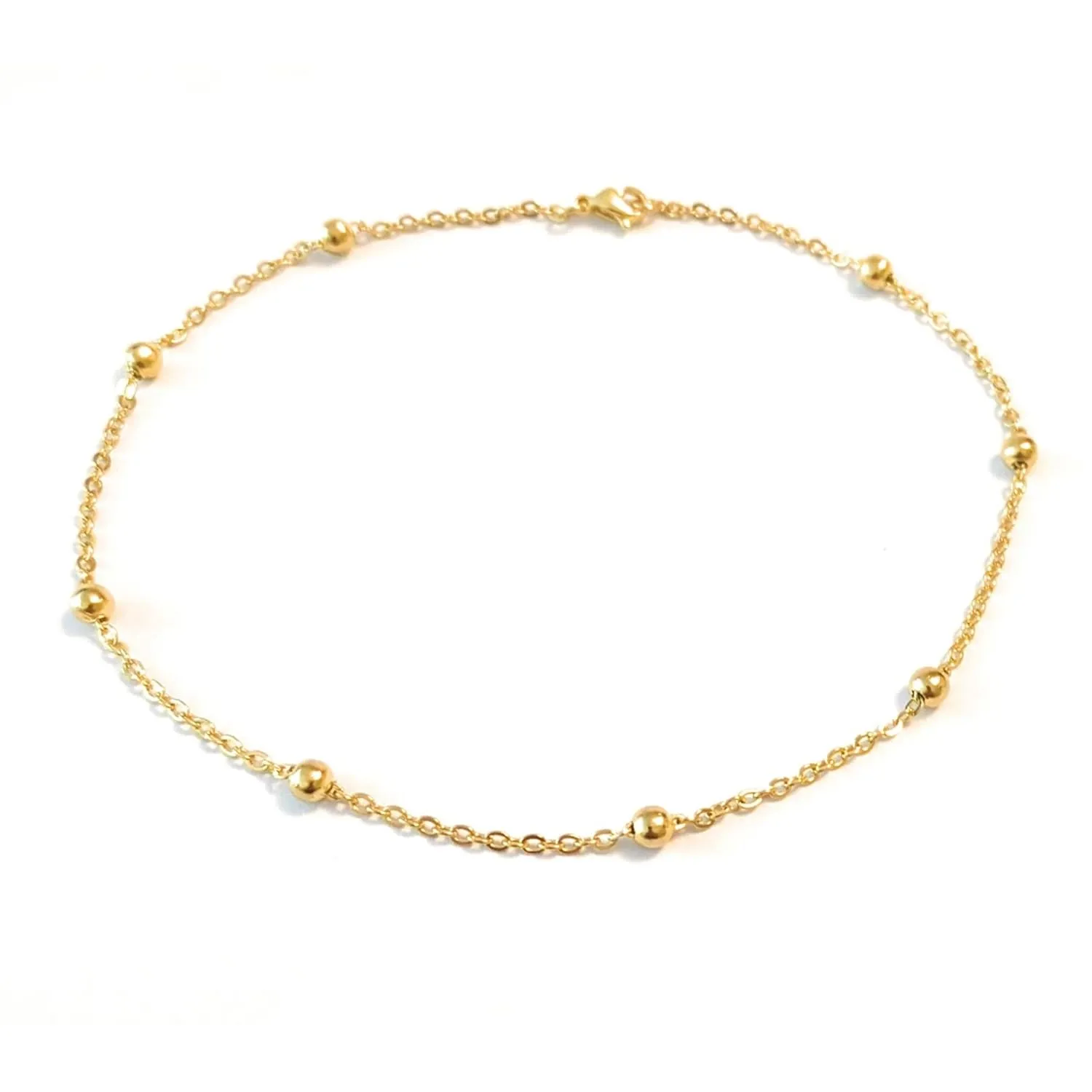 11 Inch Anklet Dainty Plated Gold Stainless Steel Ankle Bracelet Satellite Bead Chain Gift Boxed