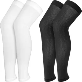 2 Pairs Compression Leg Sleeve for Men Women, UV Full Leg Compression Sleeves with Anti-Slip for Running, Athlete Cycling, Basketball, Football (Black,White)