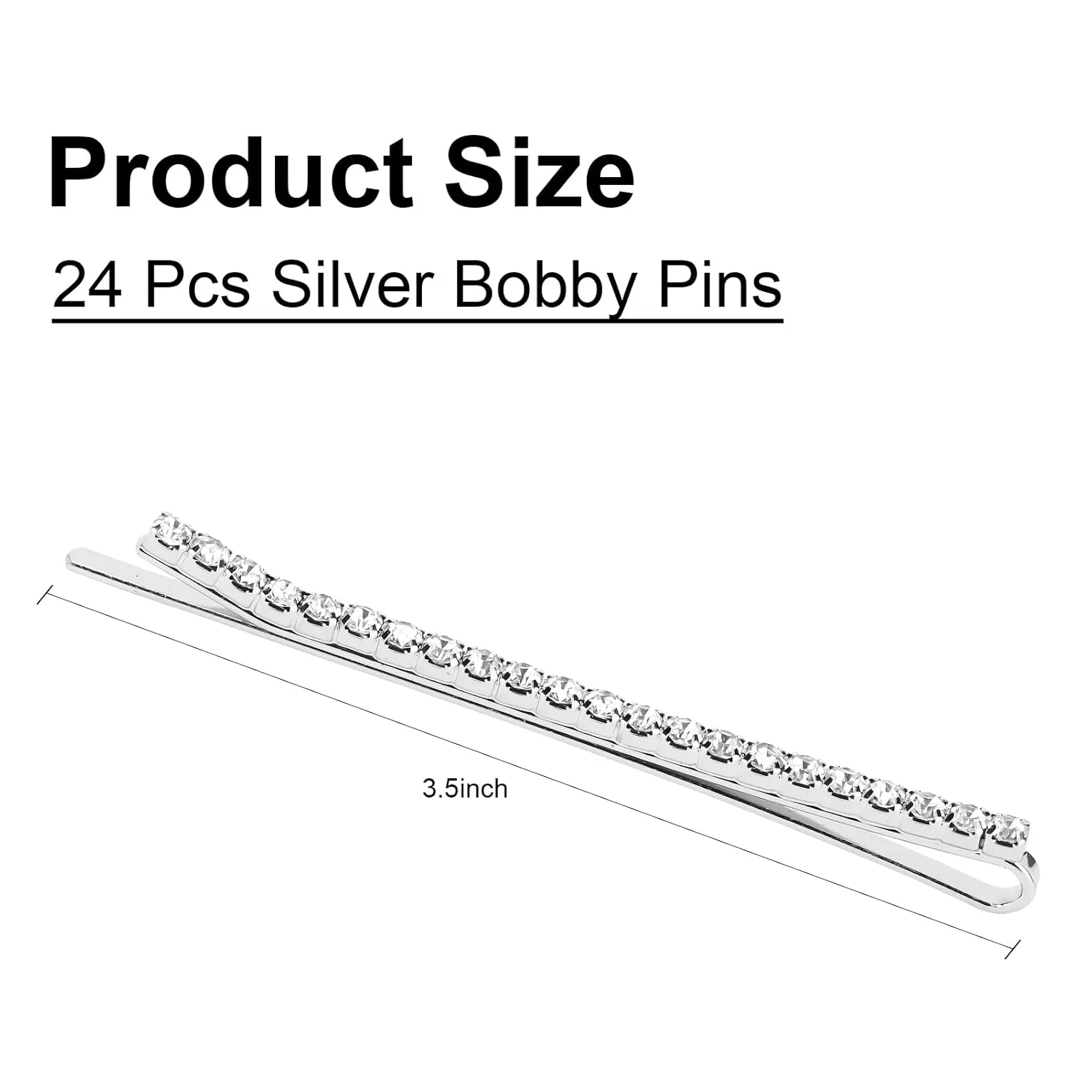 24 Pcs Silver Rhinestone Bobby Pins for Women Girls Hair Clips with Crystal Rhinestones, Sparkly Hairpins for Hair Accessories