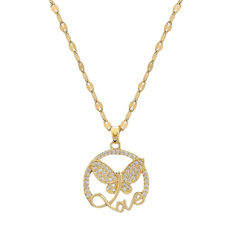 316L Stainless Steel Butterfly Love Pendant Necklace For Women