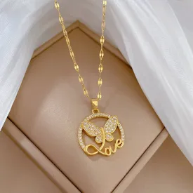 316L Stainless Steel Butterfly Love Pendant Necklace For Women