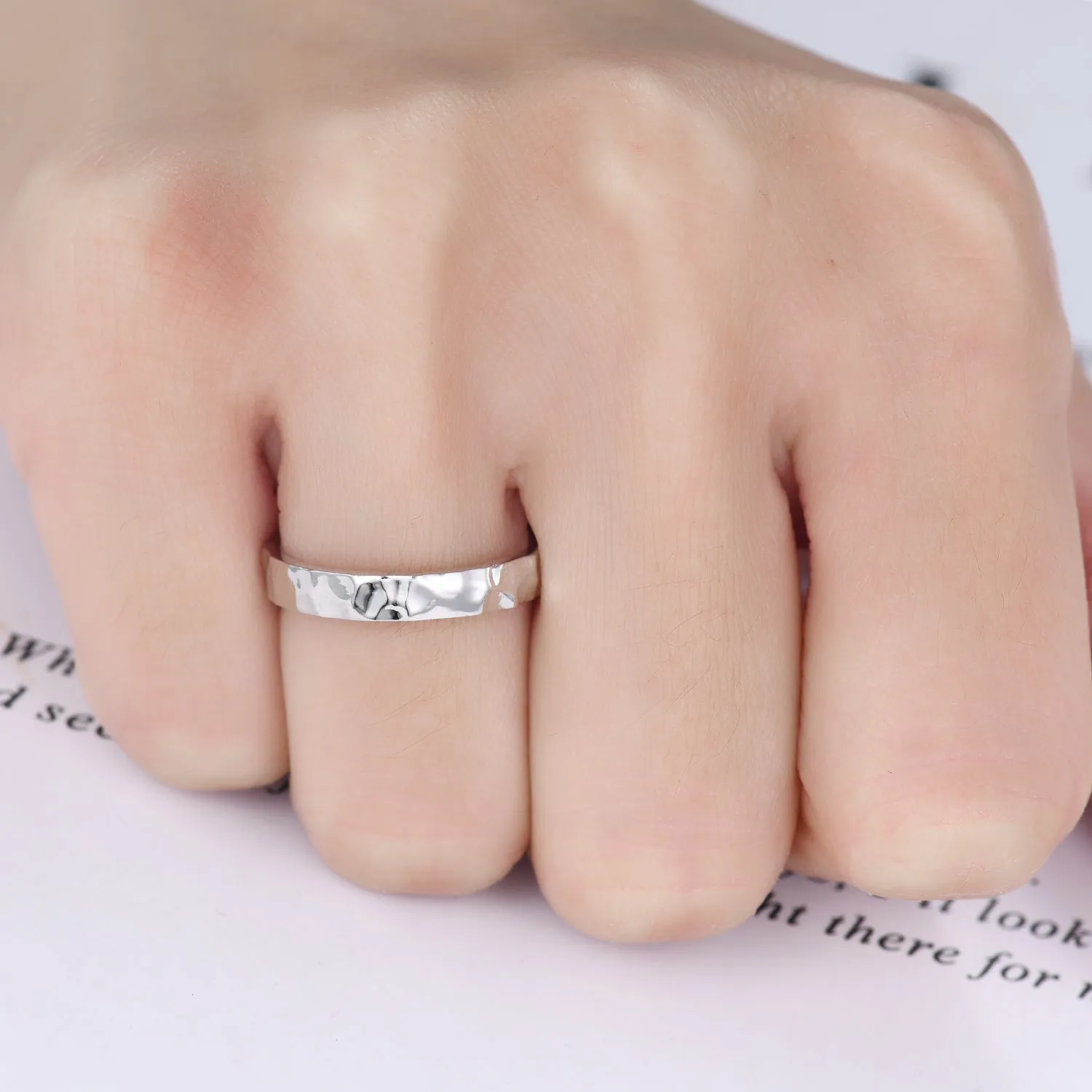 3mm Mens Hammered White Gold Wedding Band