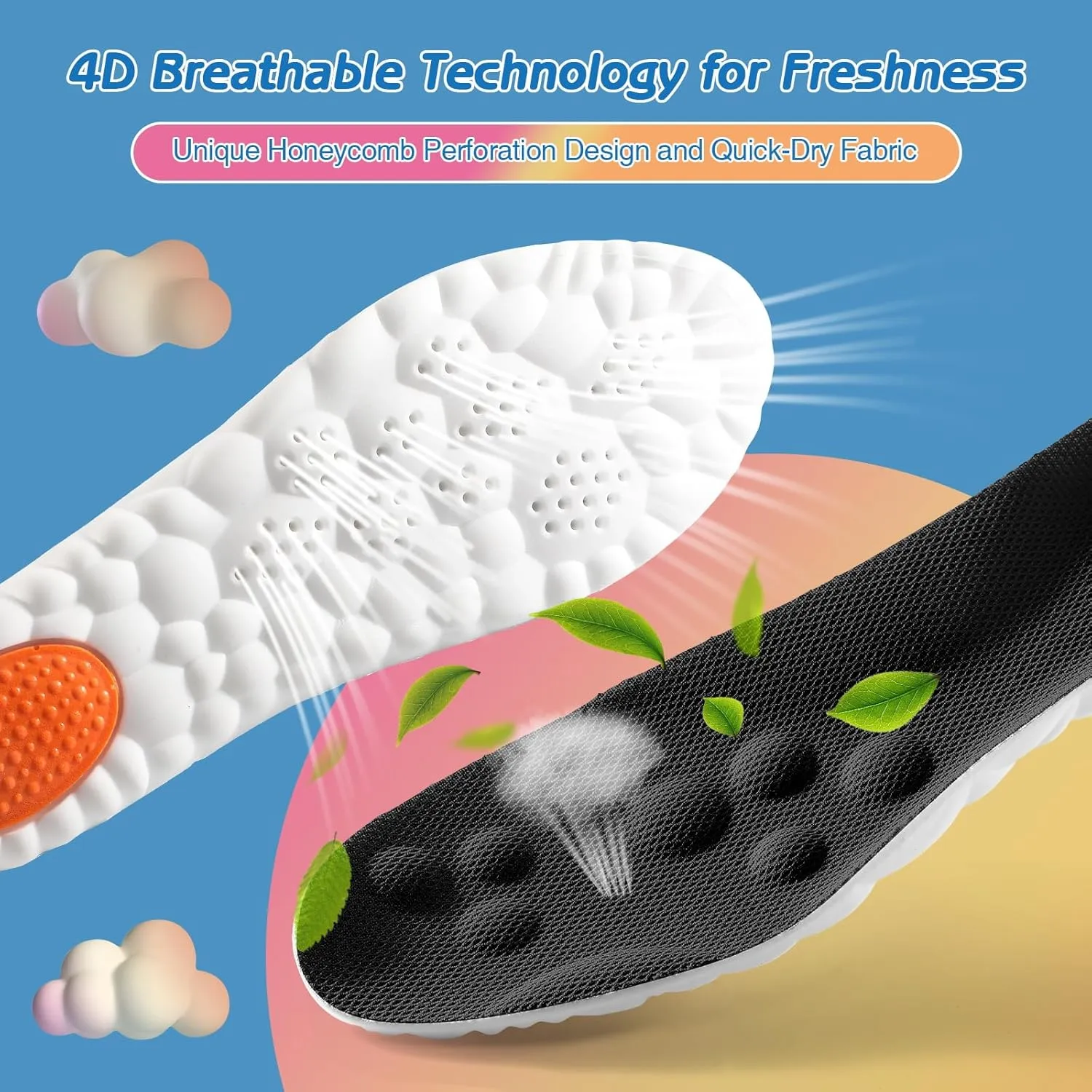 4D Cloud-Soft Comfort Soles for Men - Memory Foam Cushioning Steppers Insoles with Heel Shock Pad - Trim-to-Fit Arch Support Insoles for Enhanced Foot Comfort and Fatigue Relief(US M 7.5-10.5)