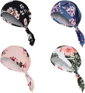 4Pcs Chemo Headwear for Women, Soft Cotton Elastic Cancer Headwear, Pre Tied Chemo Hats for Women, Head Wraps for Cancer Patients(Multicolor)
