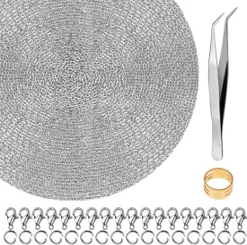 50 Feet Stainless Steel Chains for Jewelry Making, Anezus Jewelry Chain Bulk Small Metal Chains with 100 Jump Rings 30 Lobster Clasps for Necklace Making Bracelet DIY