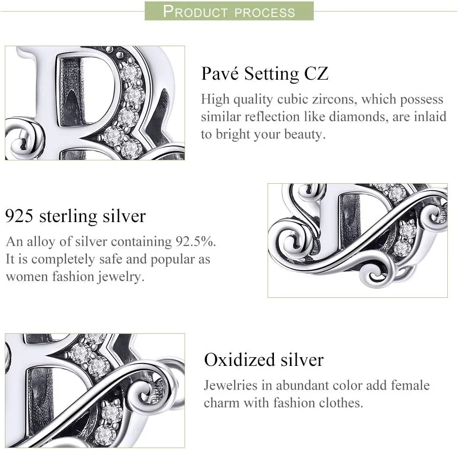 925 Sterling Silver Letter Charms for Pandora Bracelets Alphabet Initial Beads Jewelry Gift for Women