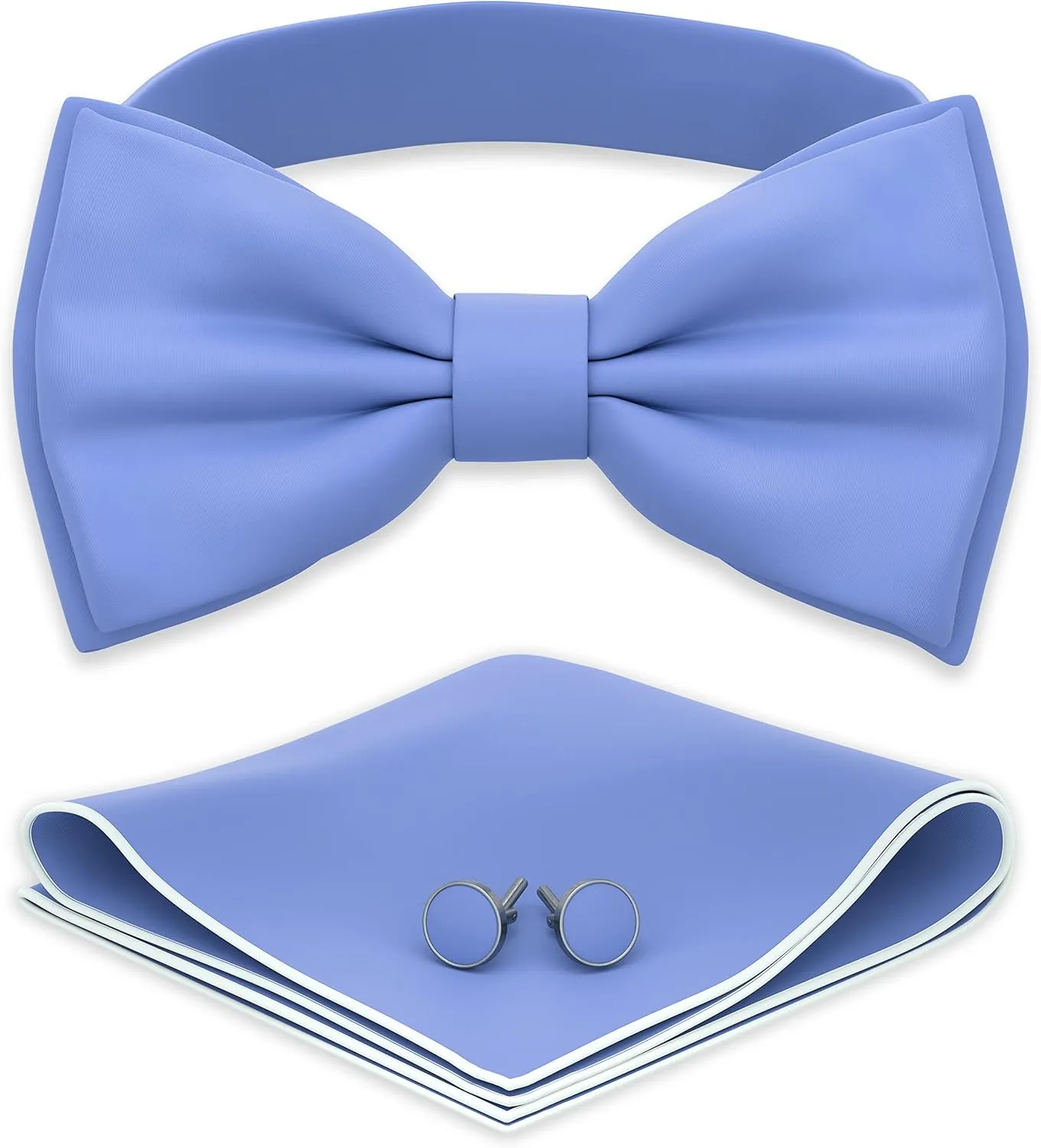 Adam Young Men's Bow Ties with Handkerchief & Cufflinks Pre-Tied Style Formal Satin Classic Bowtie for Tuxedo Faux Silk