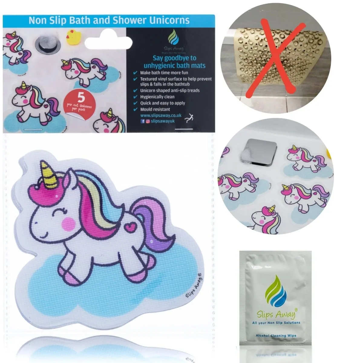Anti Slip Kids Bath Stickers - Cute Unicorn ( 5x Pack )