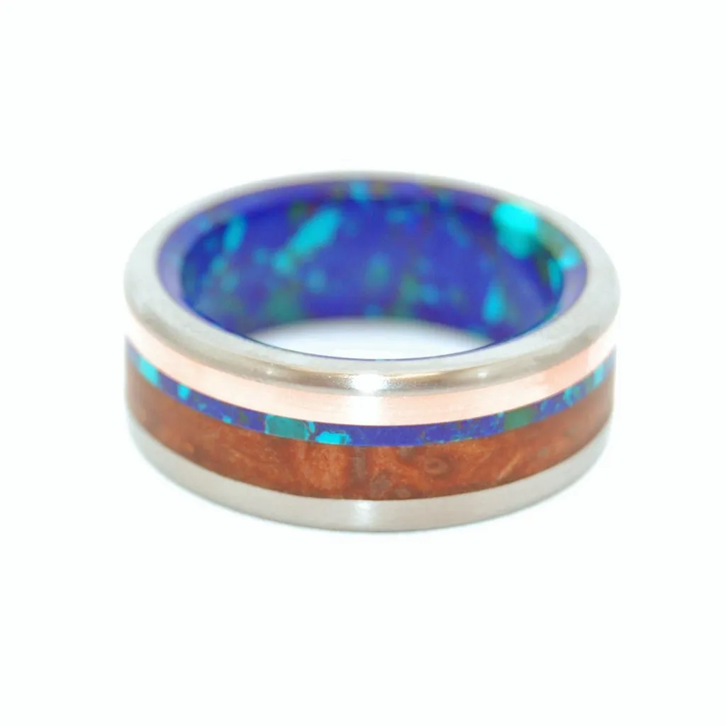 Arctic Viking | Men's Titanium, Redwood, Copper & Azurite Stone Wedding Ring