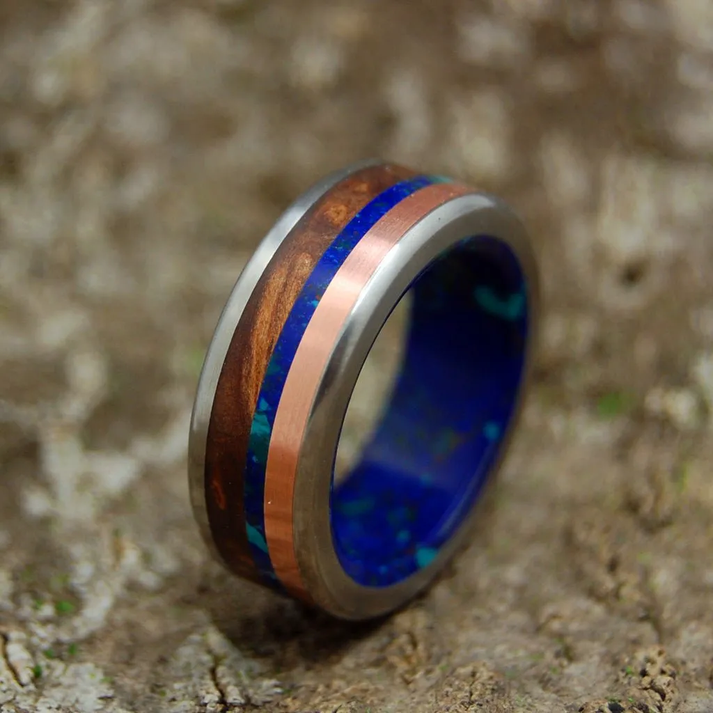 Arctic Viking | Men's Titanium, Redwood, Copper & Azurite Stone Wedding Ring