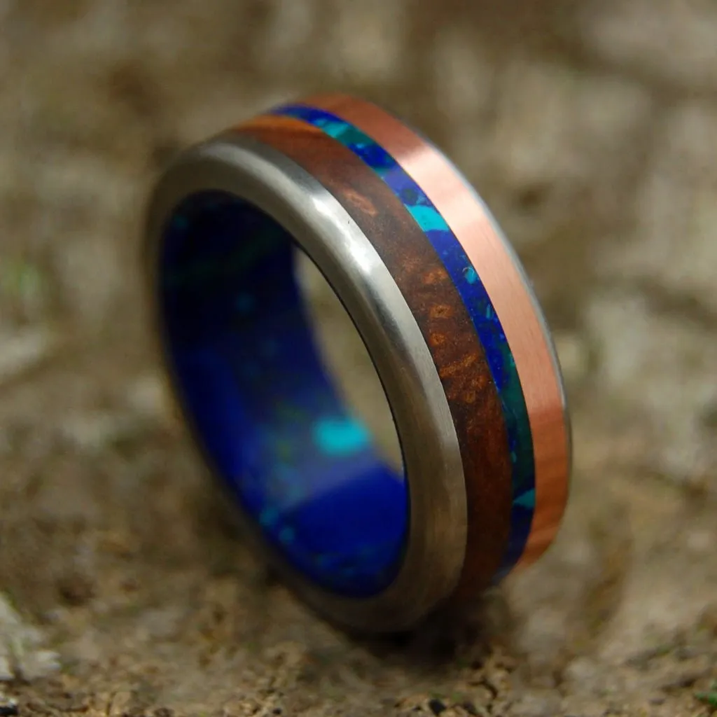 Arctic Viking | Men's Titanium, Redwood, Copper & Azurite Stone Wedding Ring