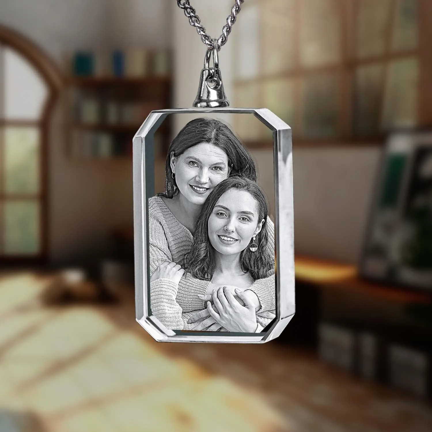 ArtPix 3D Crystal Photo, Fathers Day Gift, Personalized Necklace Rectangle, Customized Gift for Mom, Women, Wife, Her, Grandma, Great Custom Gifts With Your Own Photo, Memorial Picture Necklace