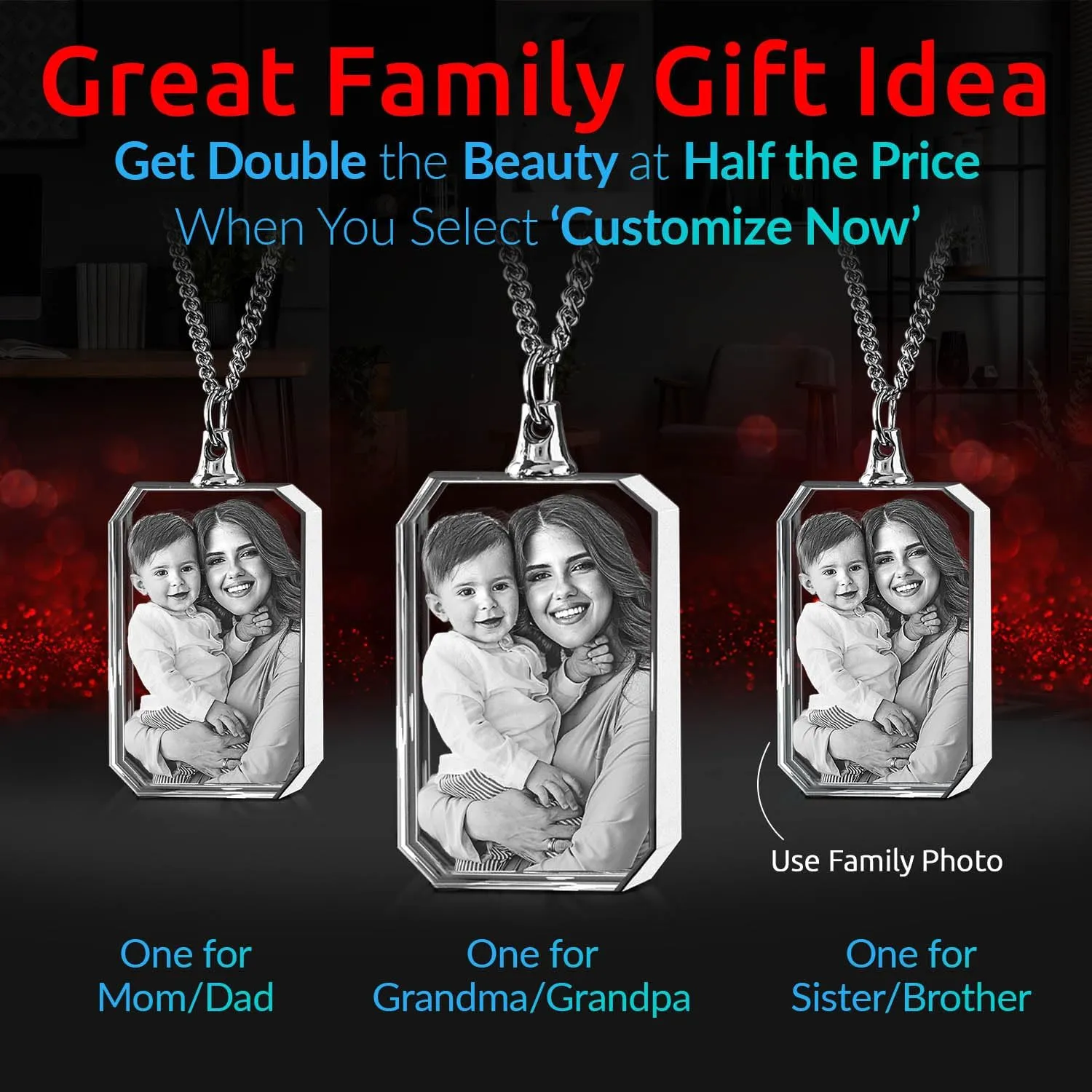 ArtPix 3D Crystal Photo, Fathers Day Gift, Personalized Necklace Rectangle, Customized Gift for Mom, Women, Wife, Her, Grandma, Great Custom Gifts With Your Own Photo, Memorial Picture Necklace