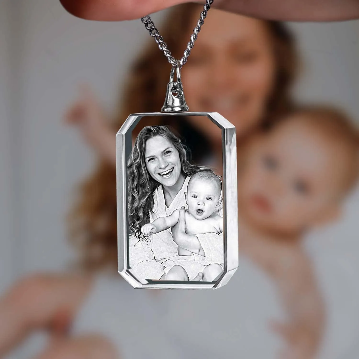 ArtPix 3D Crystal Photo, Fathers Day Gift, Personalized Necklace Rectangle, Customized Gift for Mom, Women, Wife, Her, Grandma, Great Custom Gifts With Your Own Photo, Memorial Picture Necklace
