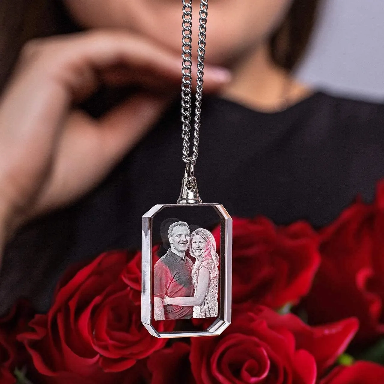ArtPix 3D Crystal Photo, Fathers Day Gift, Personalized Necklace Rectangle, Customized Gift for Mom, Women, Wife, Her, Grandma, Great Custom Gifts With Your Own Photo, Memorial Picture Necklace