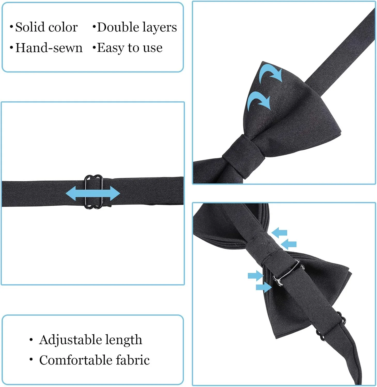 AWAYTR Boys Child Kids Bow ties - Adjustable Pre Tied Solid Color Wedding Party Bowties (Black)