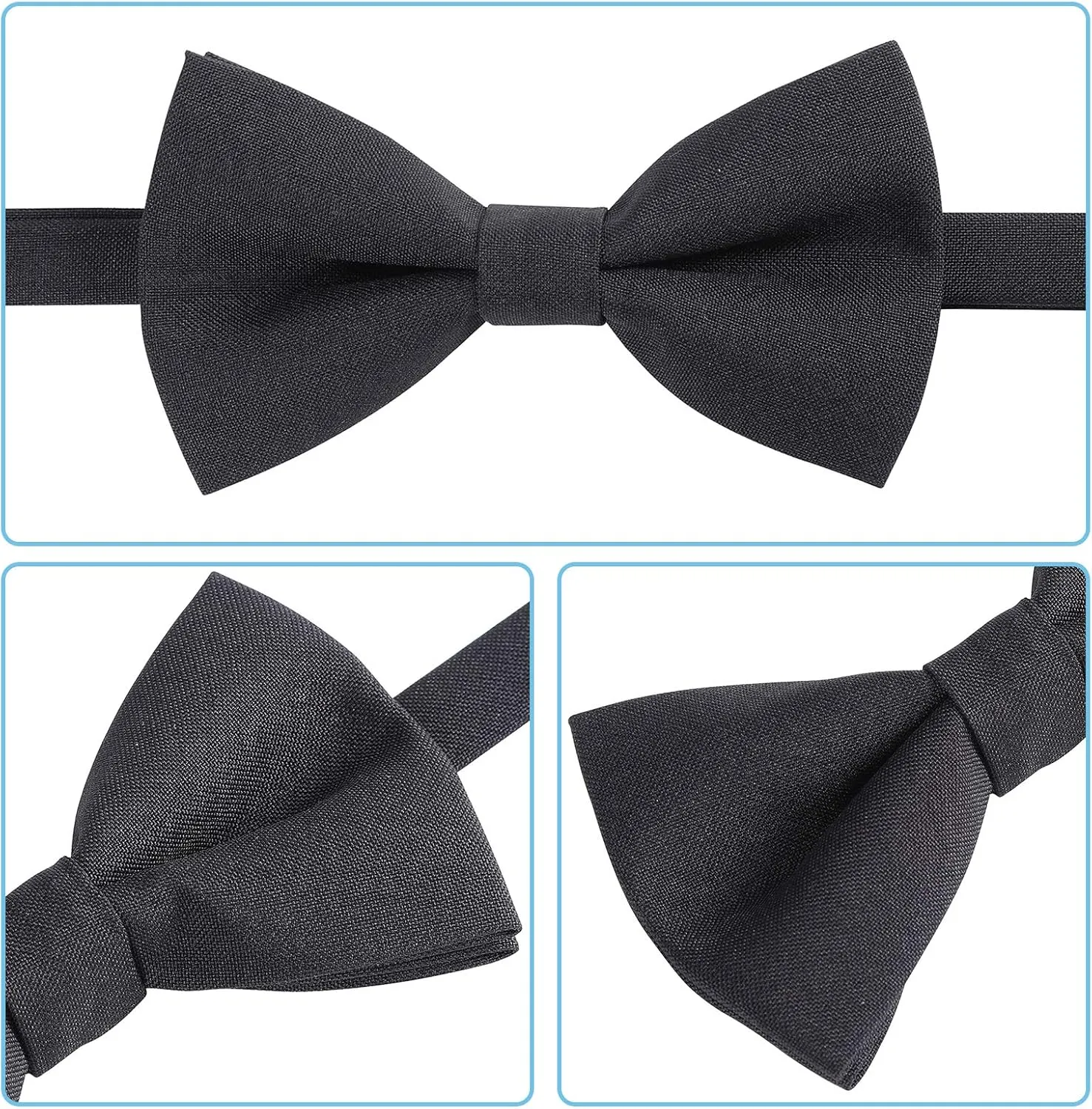 AWAYTR Boys Child Kids Bow ties - Adjustable Pre Tied Solid Color Wedding Party Bowties (Black)