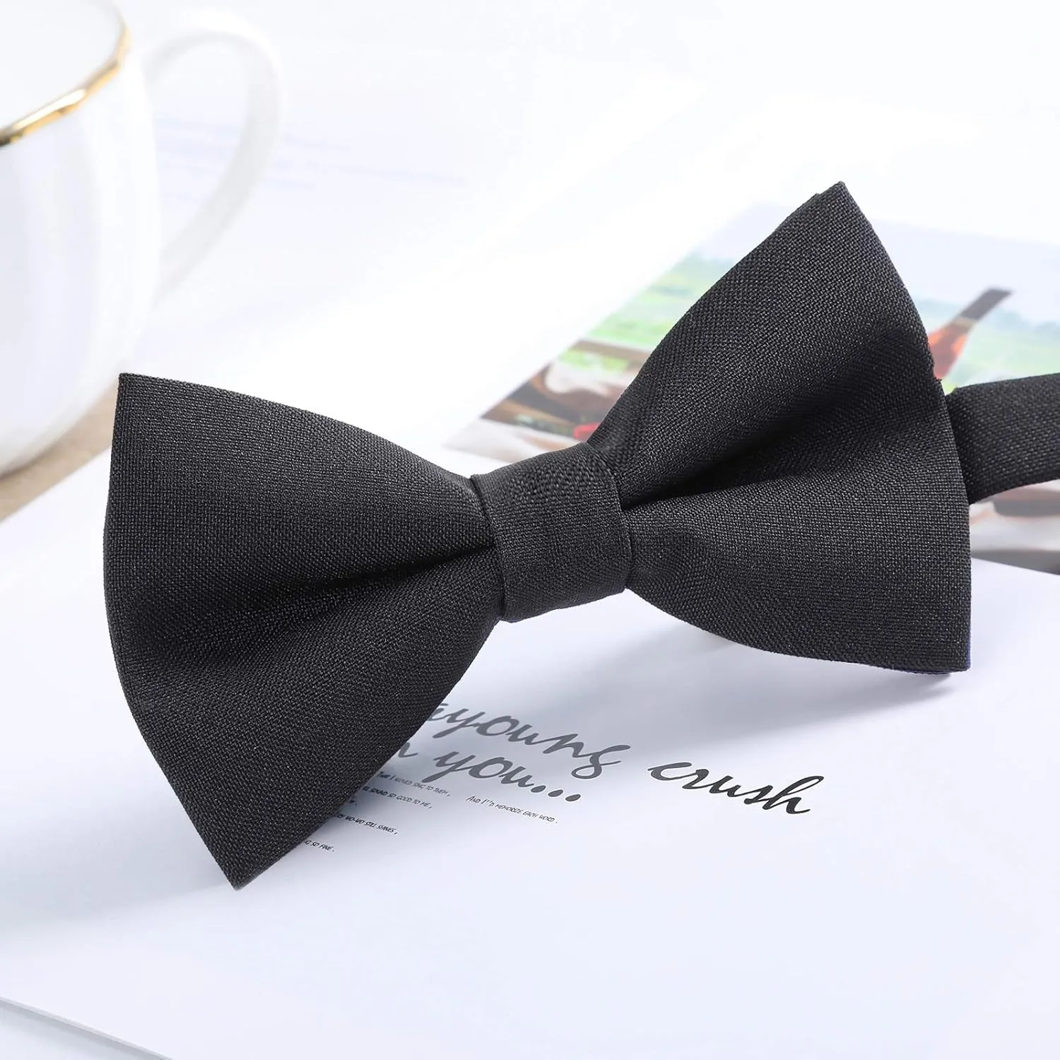 AWAYTR Boys Child Kids Bow ties - Adjustable Pre Tied Solid Color Wedding Party Bowties (Black)