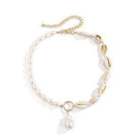Beach Resort Style Baroque Shaped Pearl Necklace Shell Clavicle Chain