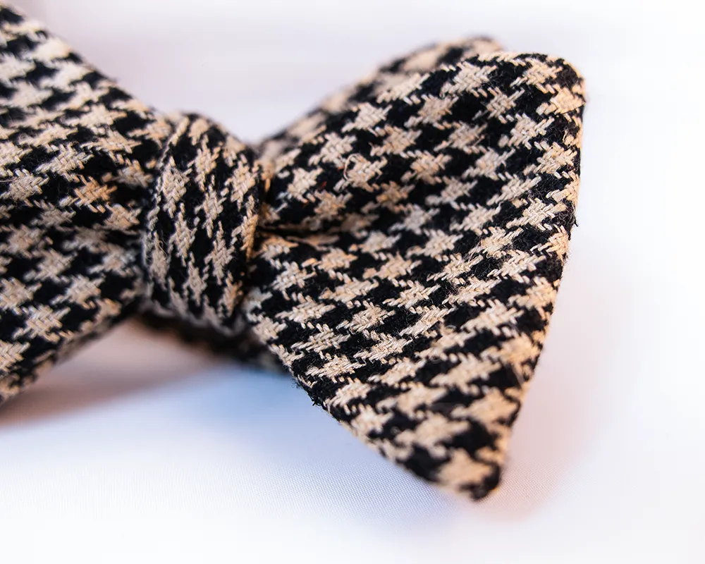 Black & Beige Houndstooth Silk Bow Tie-Butterfly