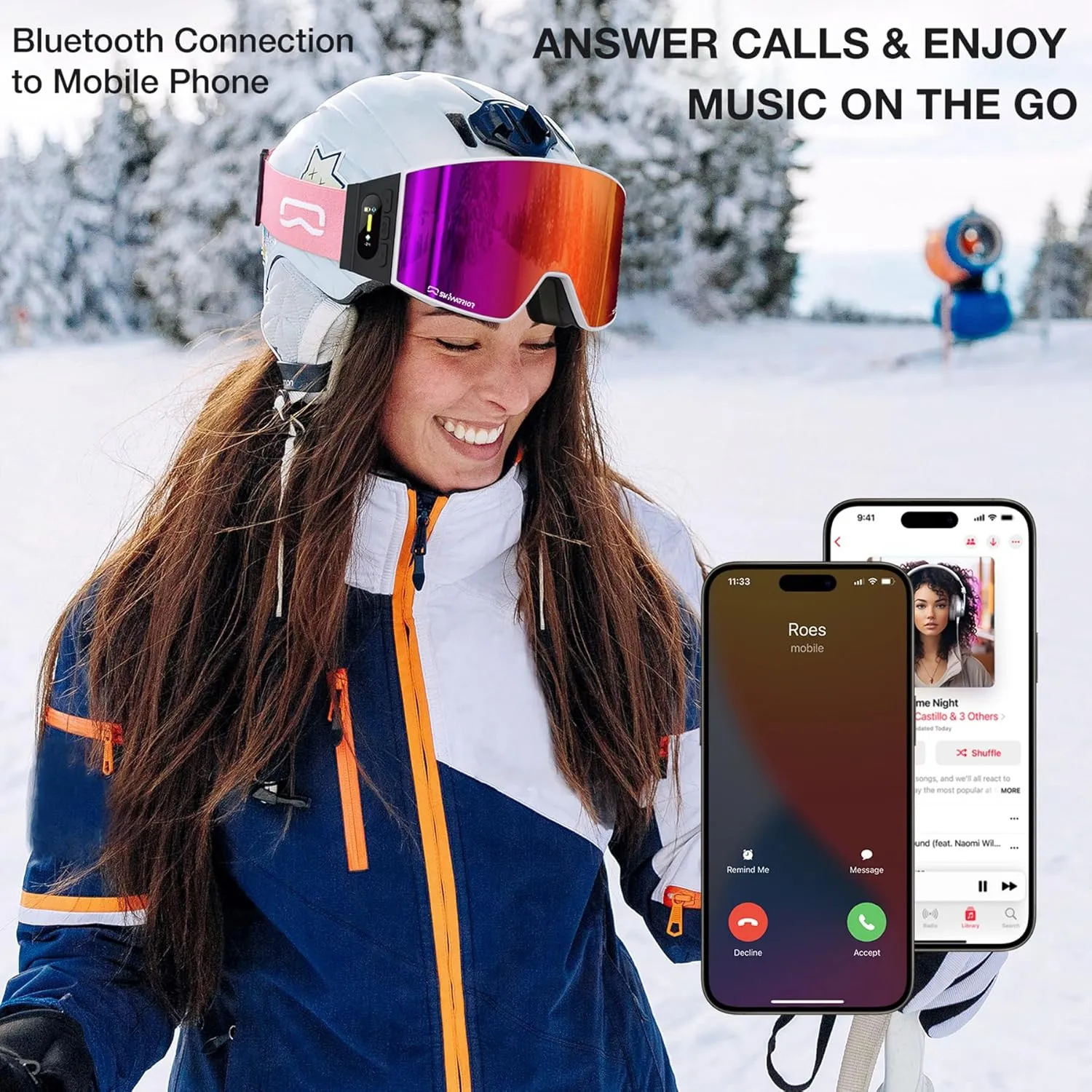 Bluetooth Smart Ski Goggles with Walkie-Talkie for Adult-Anti Fog Snowboard Goggles with Play Music,Answer Calls