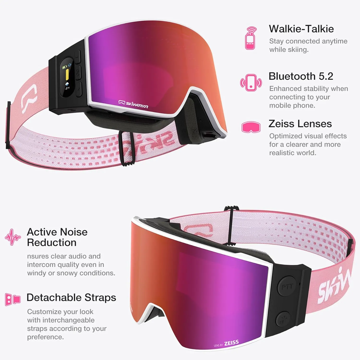 Bluetooth Smart Ski Goggles with Walkie-Talkie for Adult-Anti Fog Snowboard Goggles with Play Music,Answer Calls