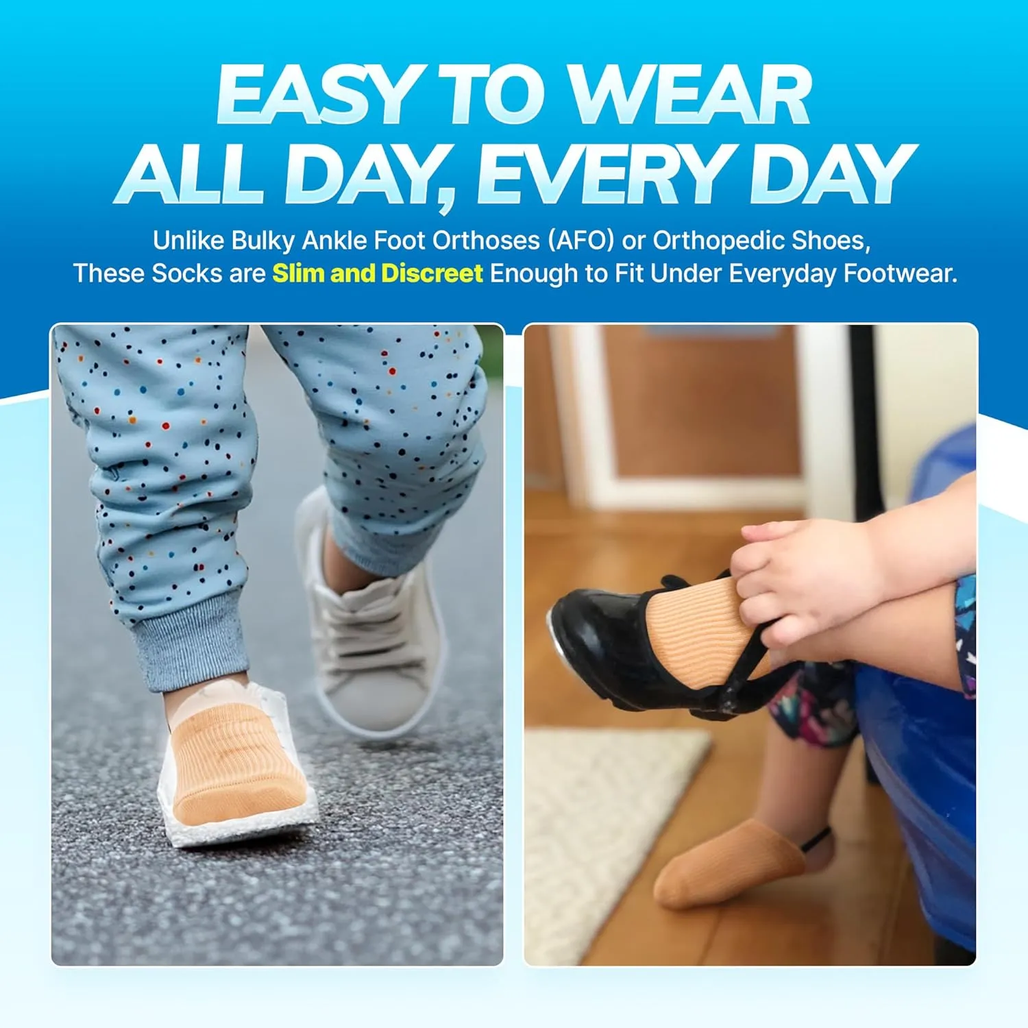 BraceAbility Toe Walking Socks (Pair) - Pediatric Kids Foot Brace for Comfortable Tip Toe Walking Prevention and Correction for Children and Toddlers, Cerebral Palsy Equipment, ADHD Support (M - Beige)