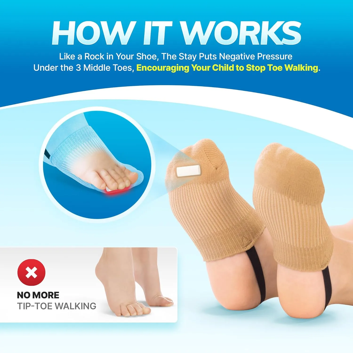 BraceAbility Toe Walking Socks (Pair) - Pediatric Kids Foot Brace for Comfortable Tip Toe Walking Prevention and Correction for Children and Toddlers, Cerebral Palsy Equipment, ADHD Support (M - Beige)