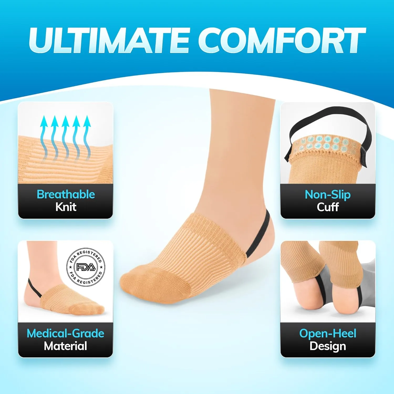 BraceAbility Toe Walking Socks (Pair) - Pediatric Kids Foot Brace for Comfortable Tip Toe Walking Prevention and Correction for Children and Toddlers, Cerebral Palsy Equipment, ADHD Support (M - Beige)