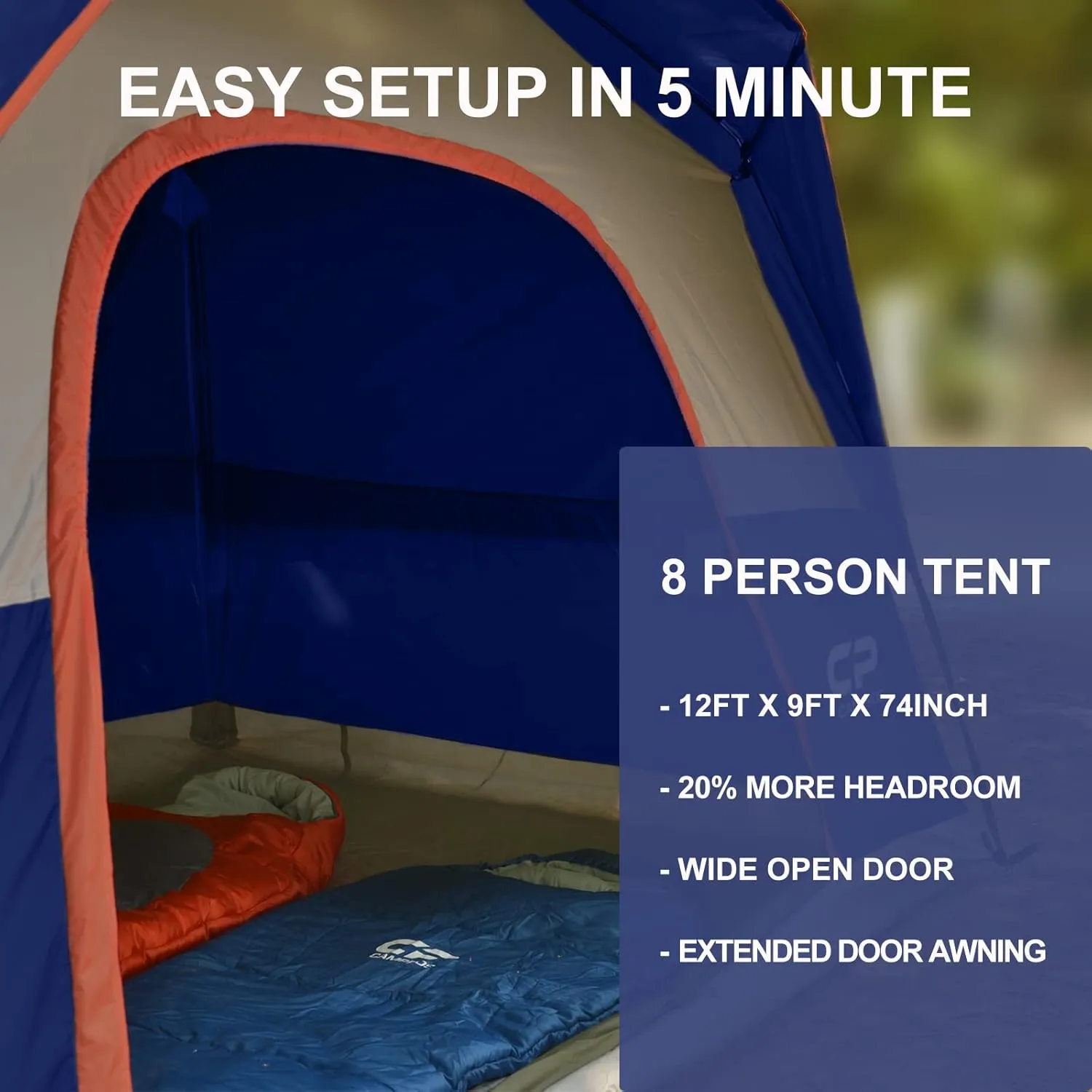 CAMPROS CP Tent 6/8 Person Camping Tents, Waterproof Windproof Family Tent with Top Rainfly, Large Mesh Windows, Double Layer, Easy Set Up, Portable with Carry Bag, for All Seasons