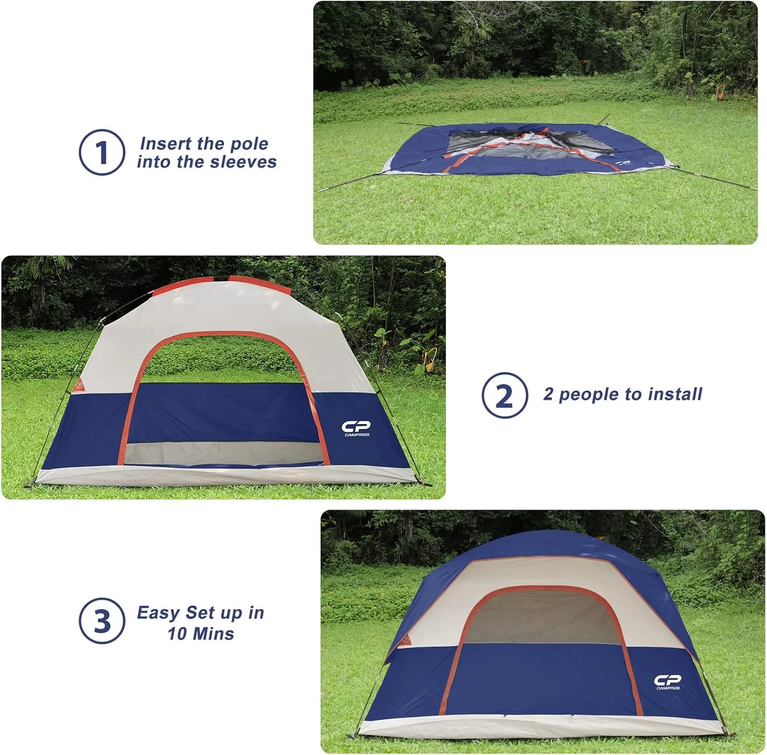 CAMPROS CP Tent 6/8 Person Camping Tents, Waterproof Windproof Family Tent with Top Rainfly, Large Mesh Windows, Double Layer, Easy Set Up, Portable with Carry Bag, for All Seasons