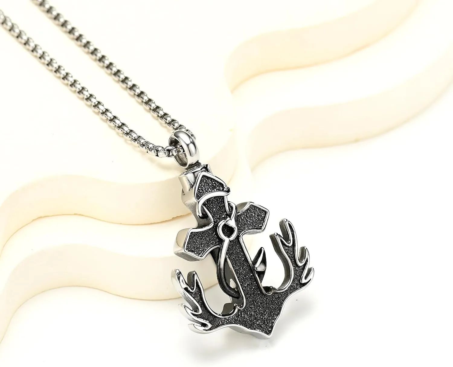 Cross Anchor Cremation Jewelry Fish Hook Urn Necklace for Ashes Deer Antler Stainless Steel Ashes Pendant for Women Men Keepsake Memorial Jewelry Ashes Lockets for Loss of Loved One