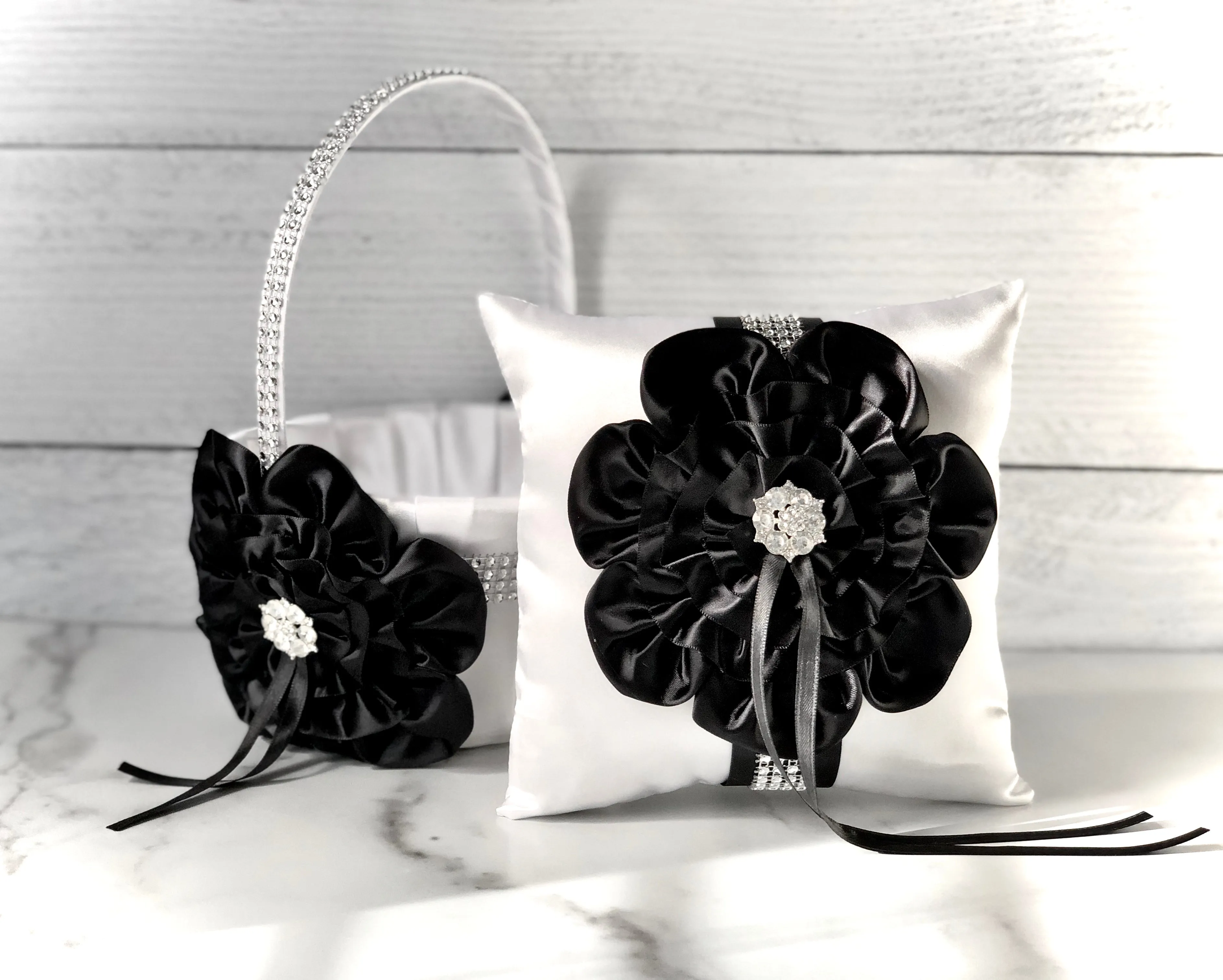 Custom Flower Girl Basket and Ring Bearer Pillow Set