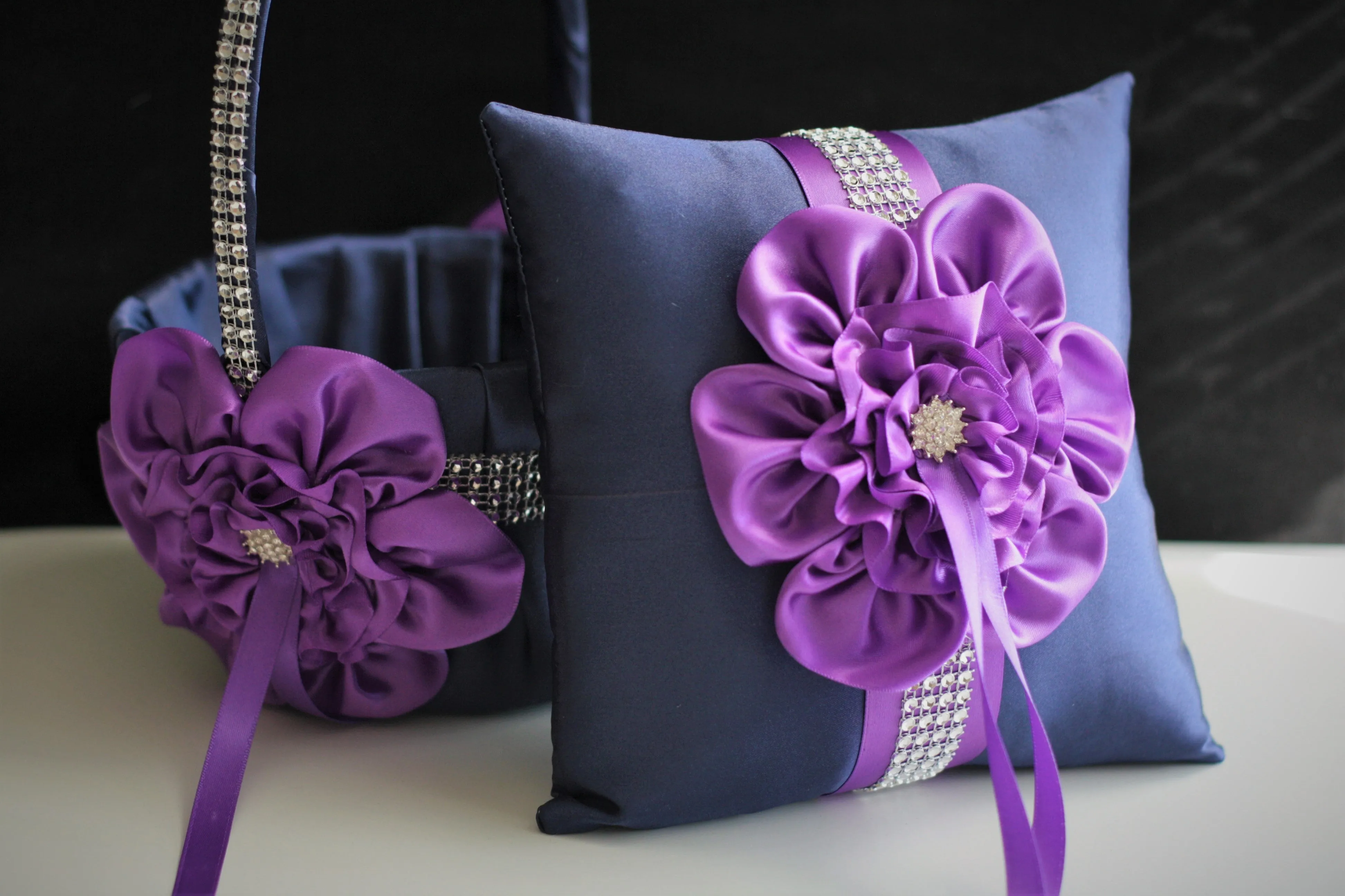 Custom Flower Girl Basket and Ring Bearer Pillow Set