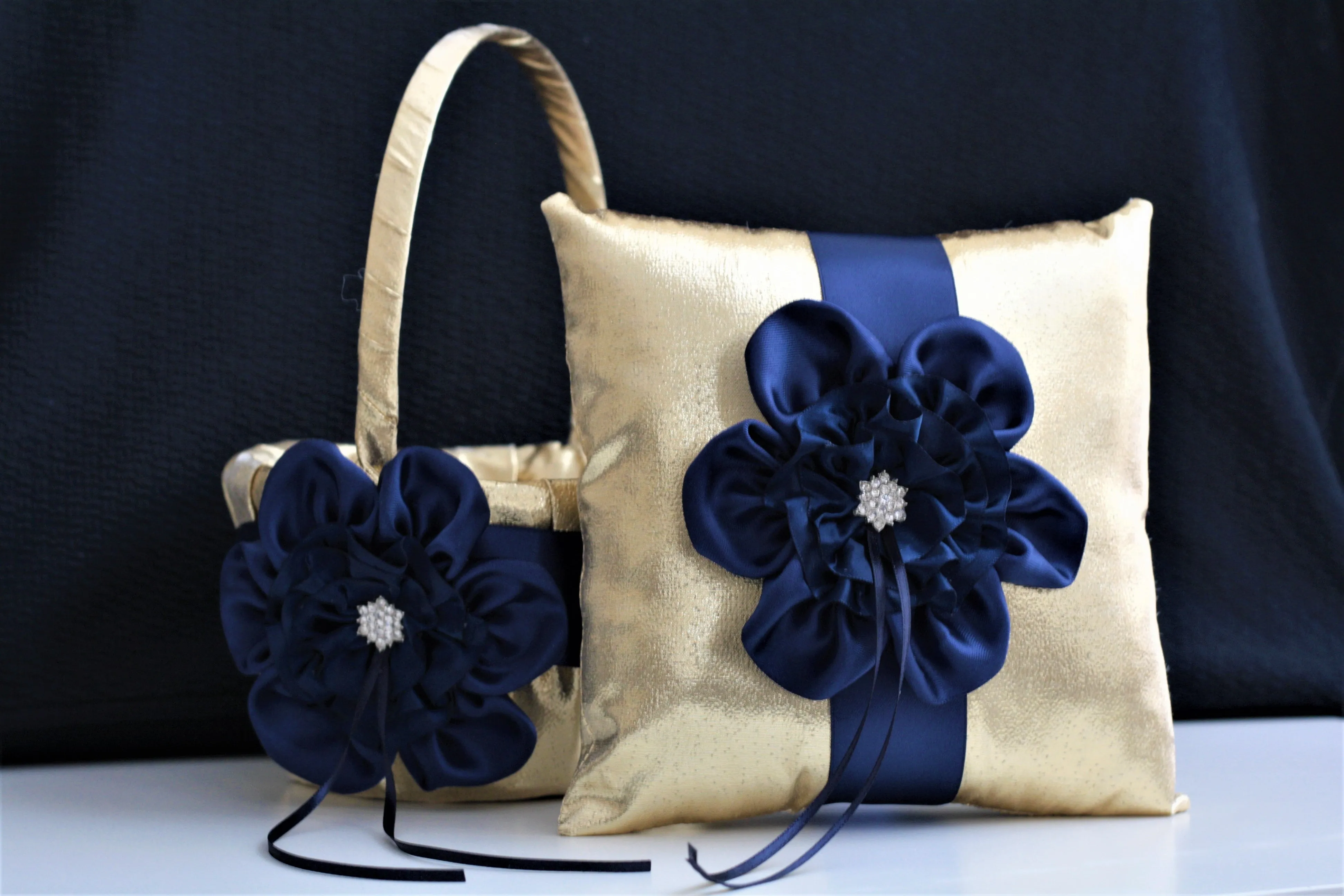 Custom Flower Girl Basket and Ring Bearer Pillow Set