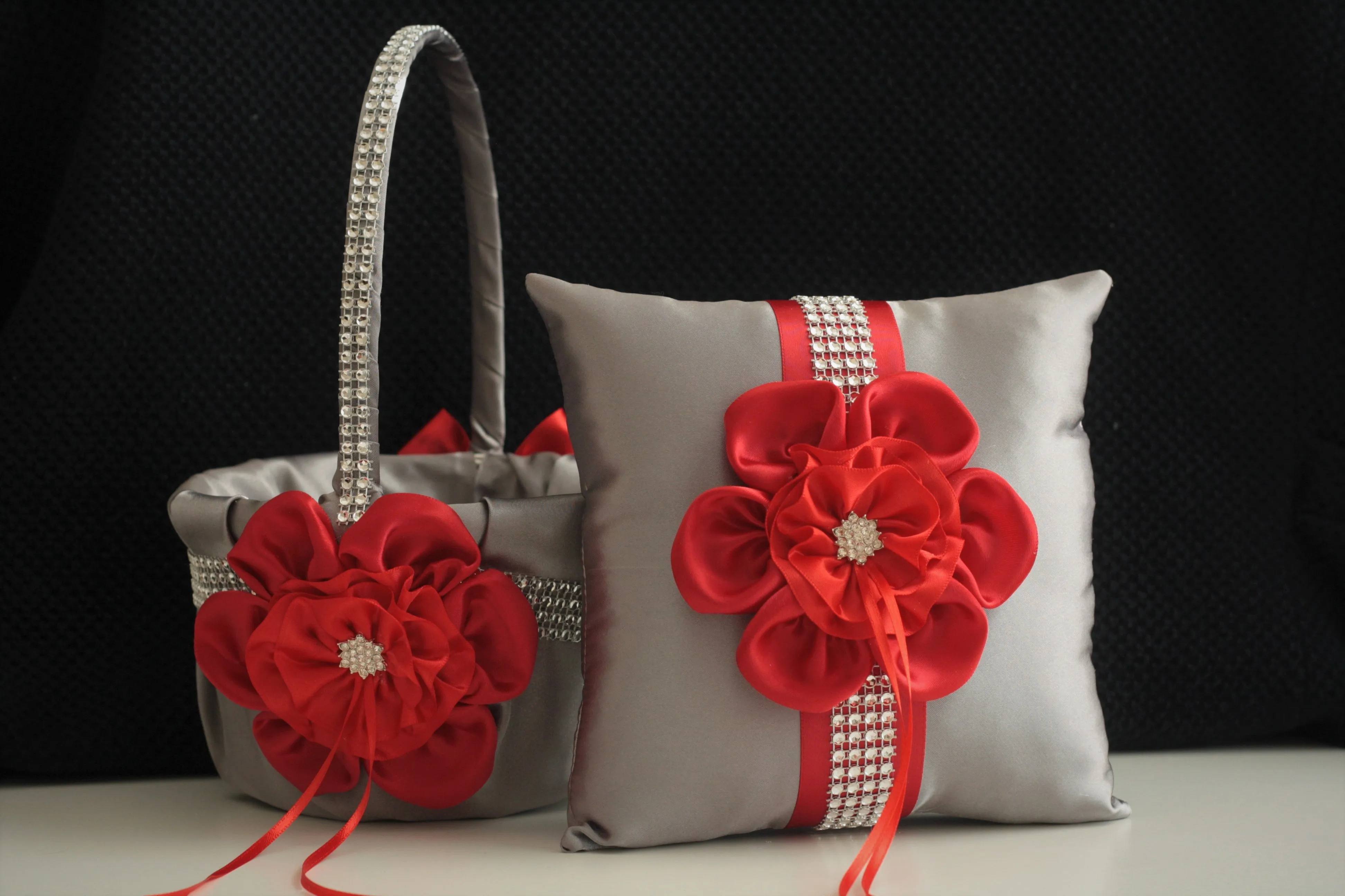 Custom Flower Girl Basket and Ring Bearer Pillow Set