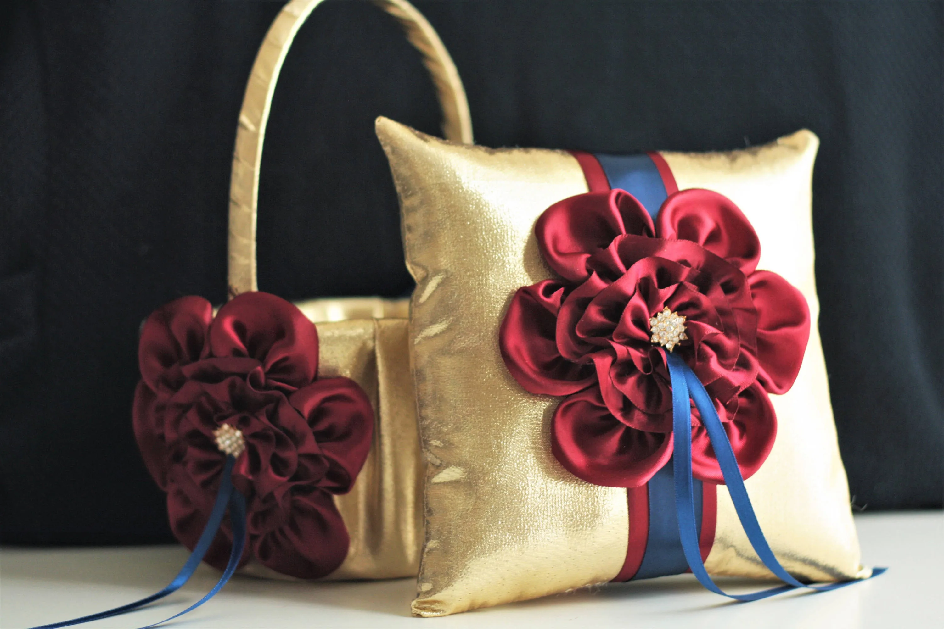 Custom Flower Girl Basket and Ring Bearer Pillow Set