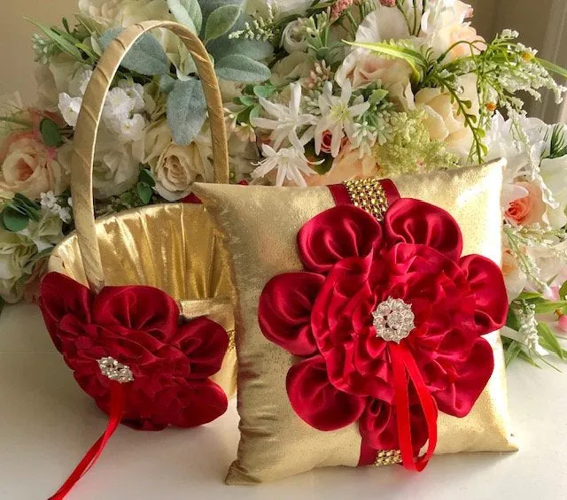 Custom Flower Girl Basket and Ring Bearer Pillow Set