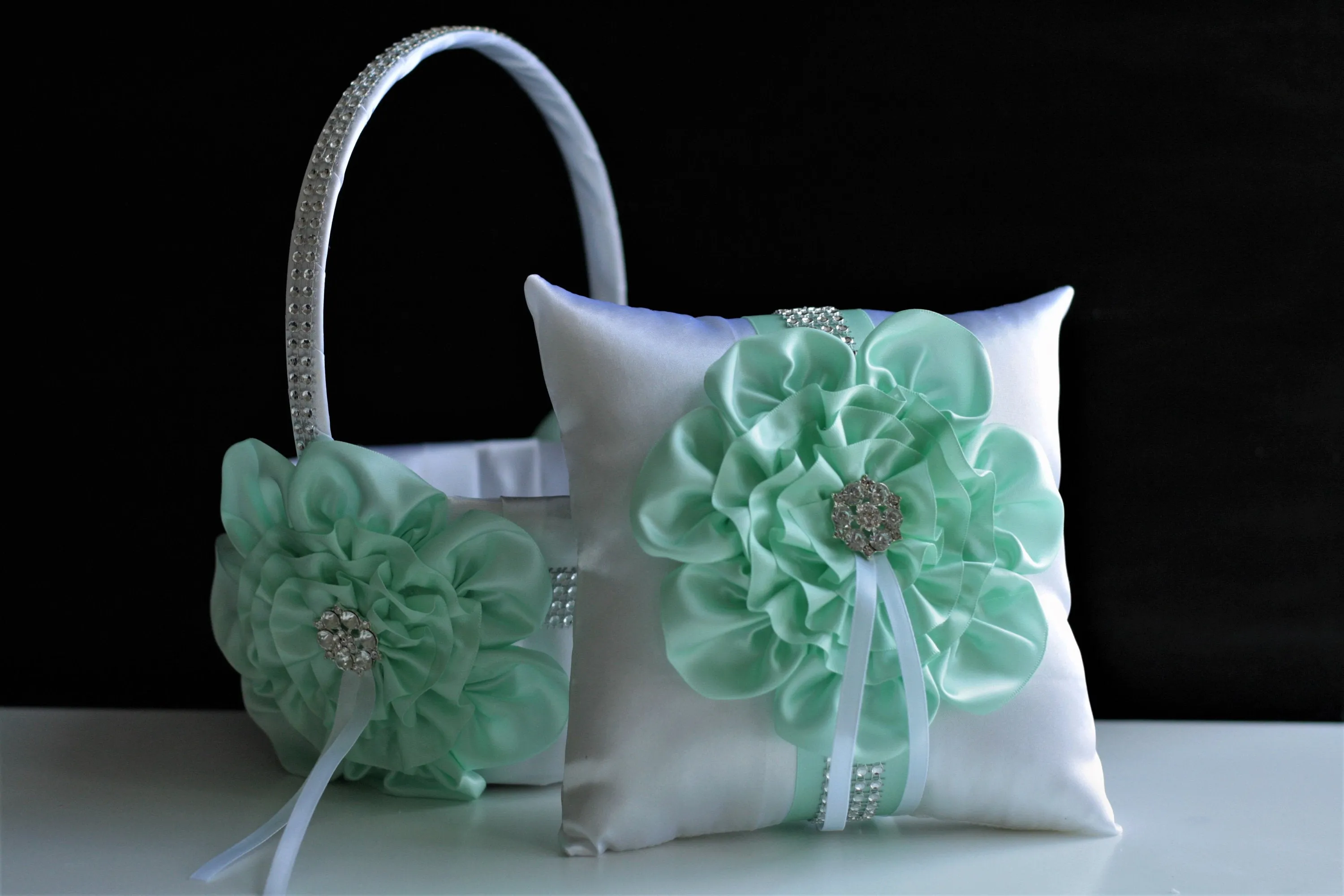 Custom Flower Girl Basket and Ring Bearer Pillow Set