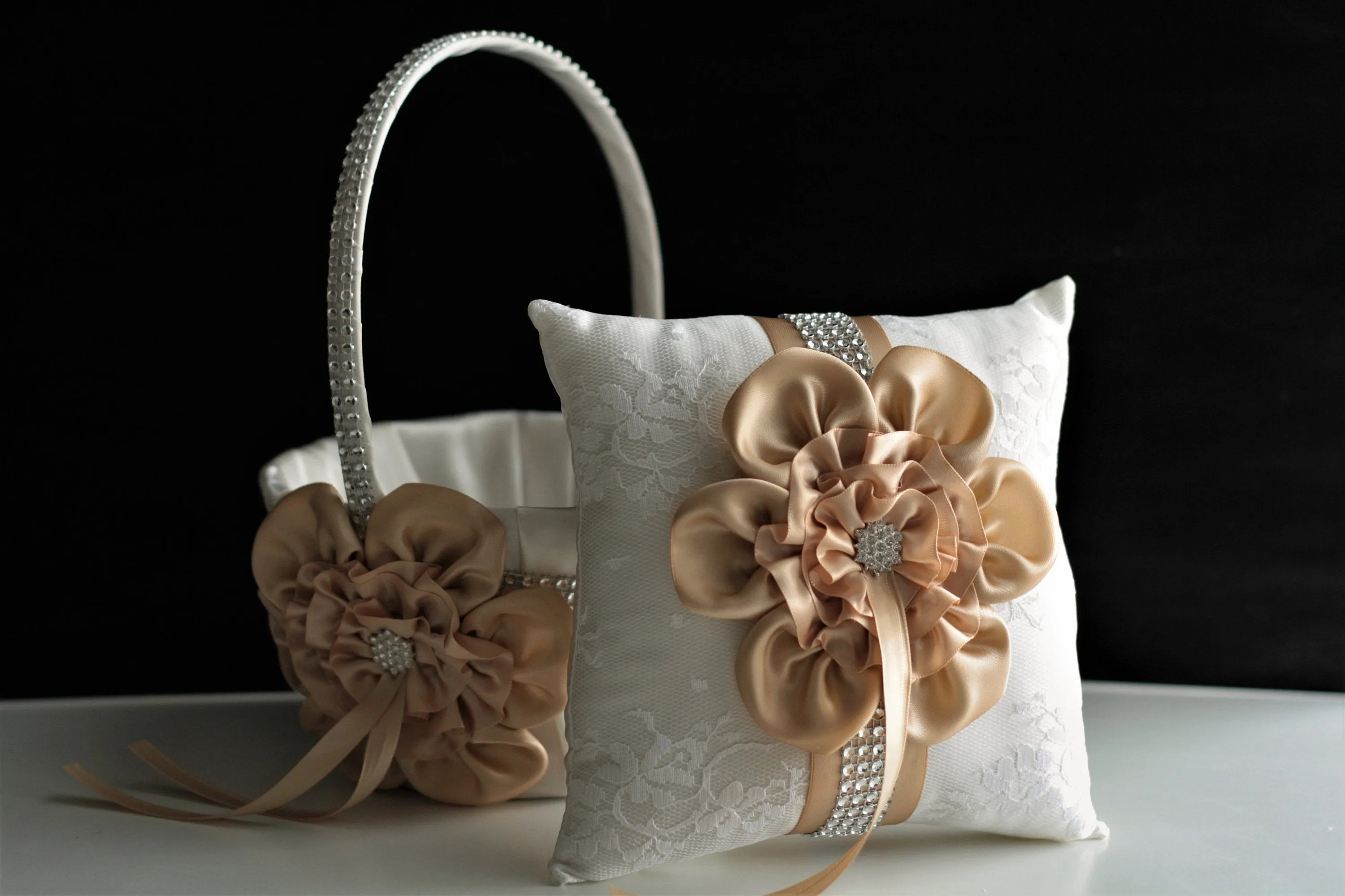 Custom Flower Girl Basket and Ring Bearer Pillow Set