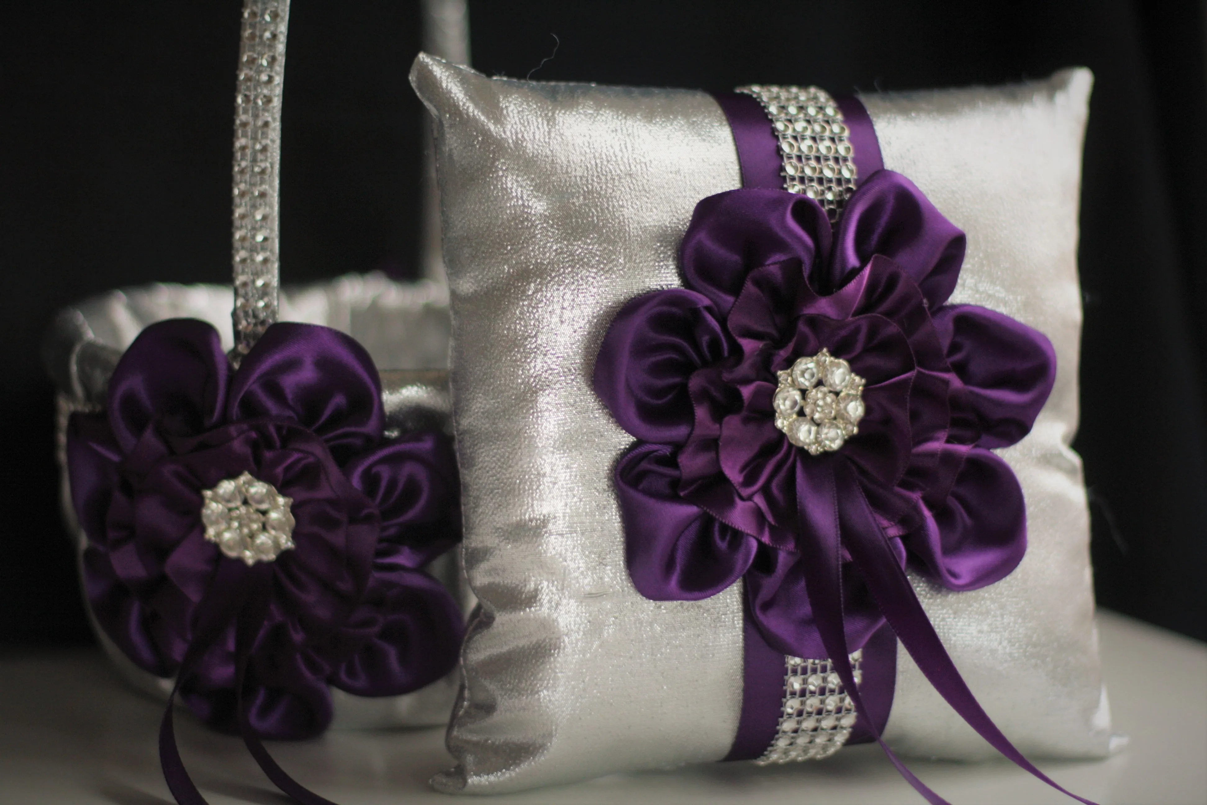 Custom Flower Girl Basket and Ring Bearer Pillow Set