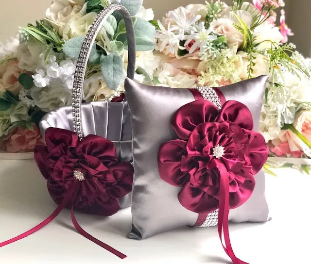 Custom Flower Girl Basket and Ring Bearer Pillow Set