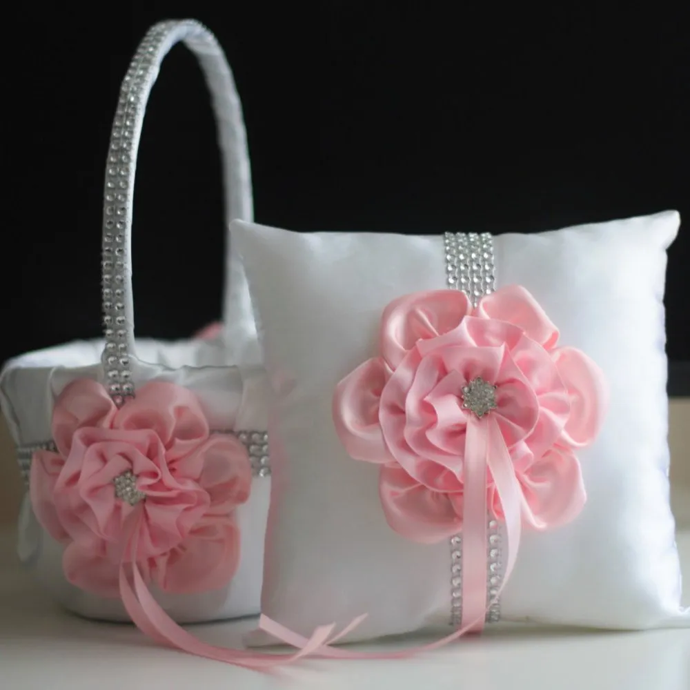 Custom Flower Girl Basket and Ring Bearer Pillow Set