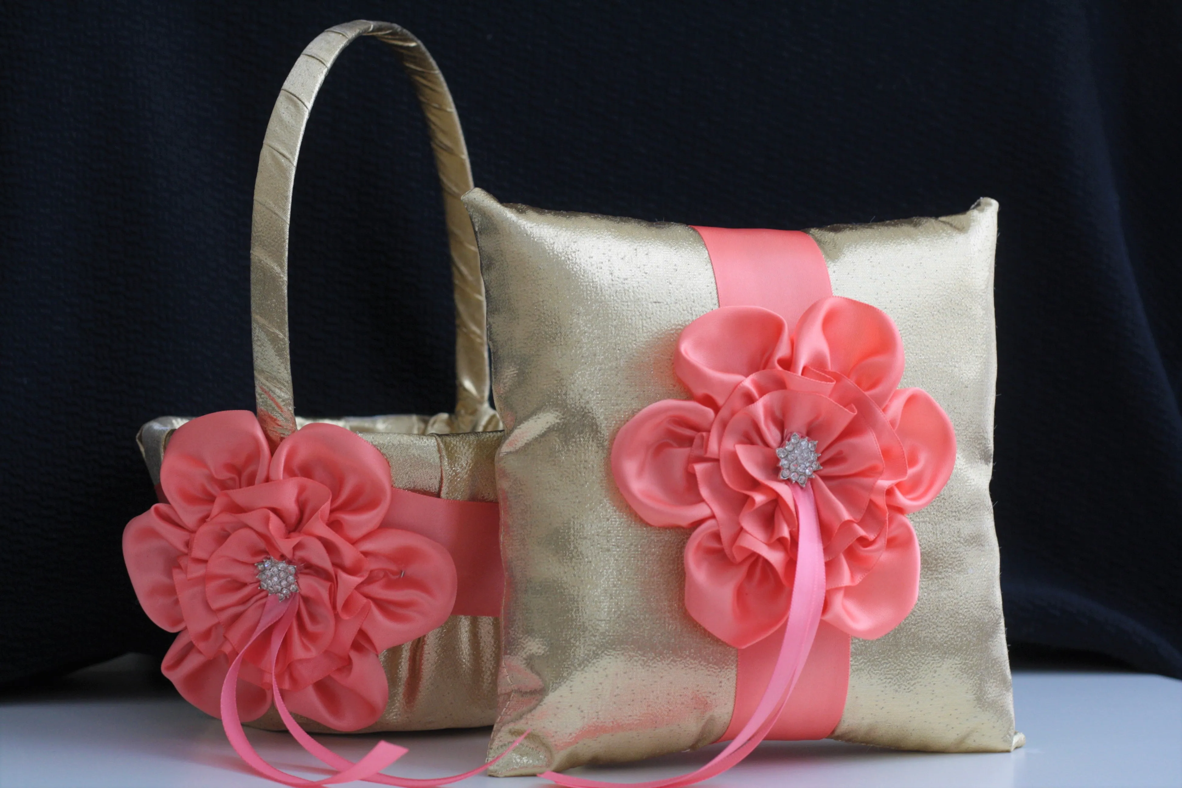 Custom Flower Girl Basket and Ring Bearer Pillow Set