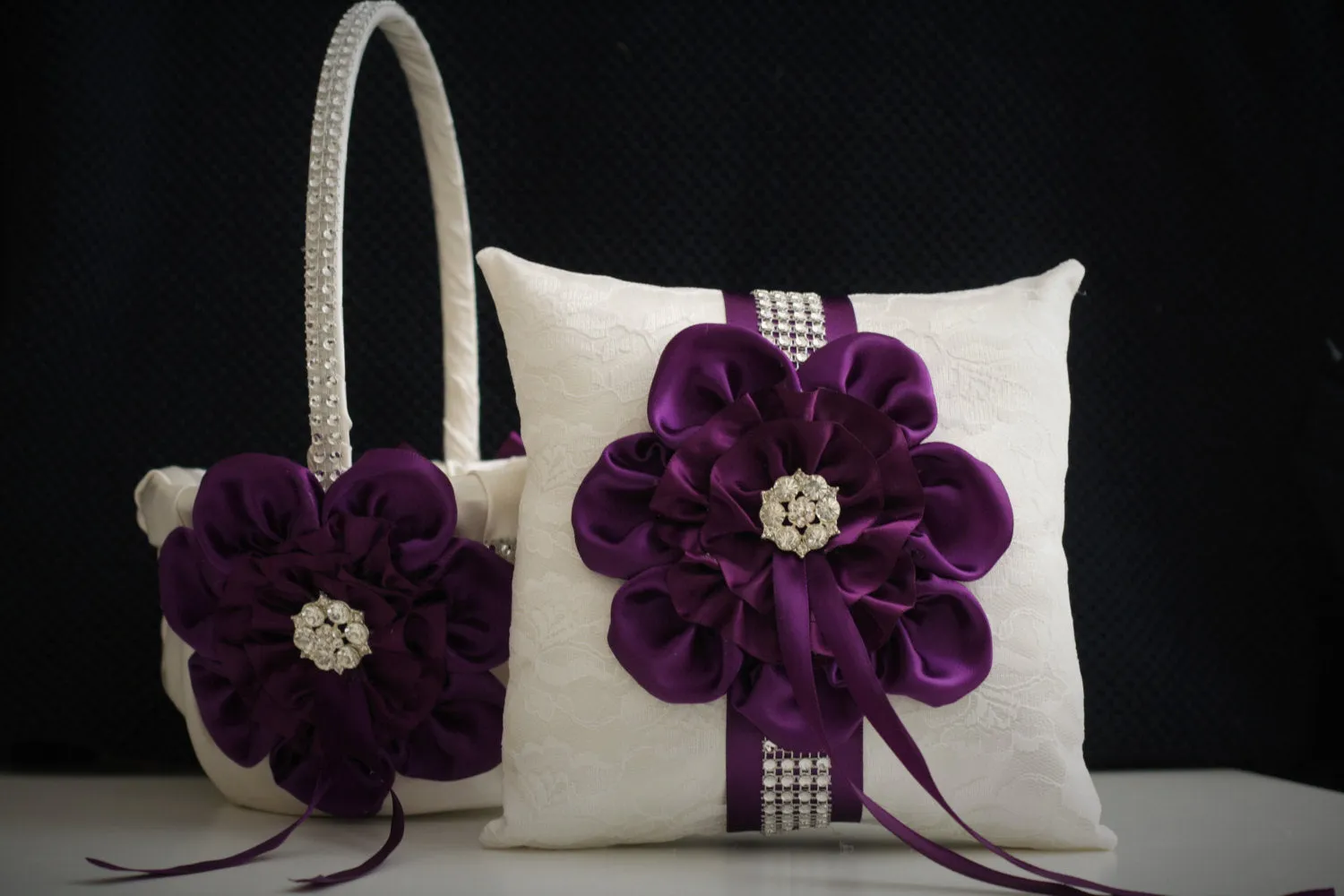 Custom Flower Girl Basket and Ring Bearer Pillow Set