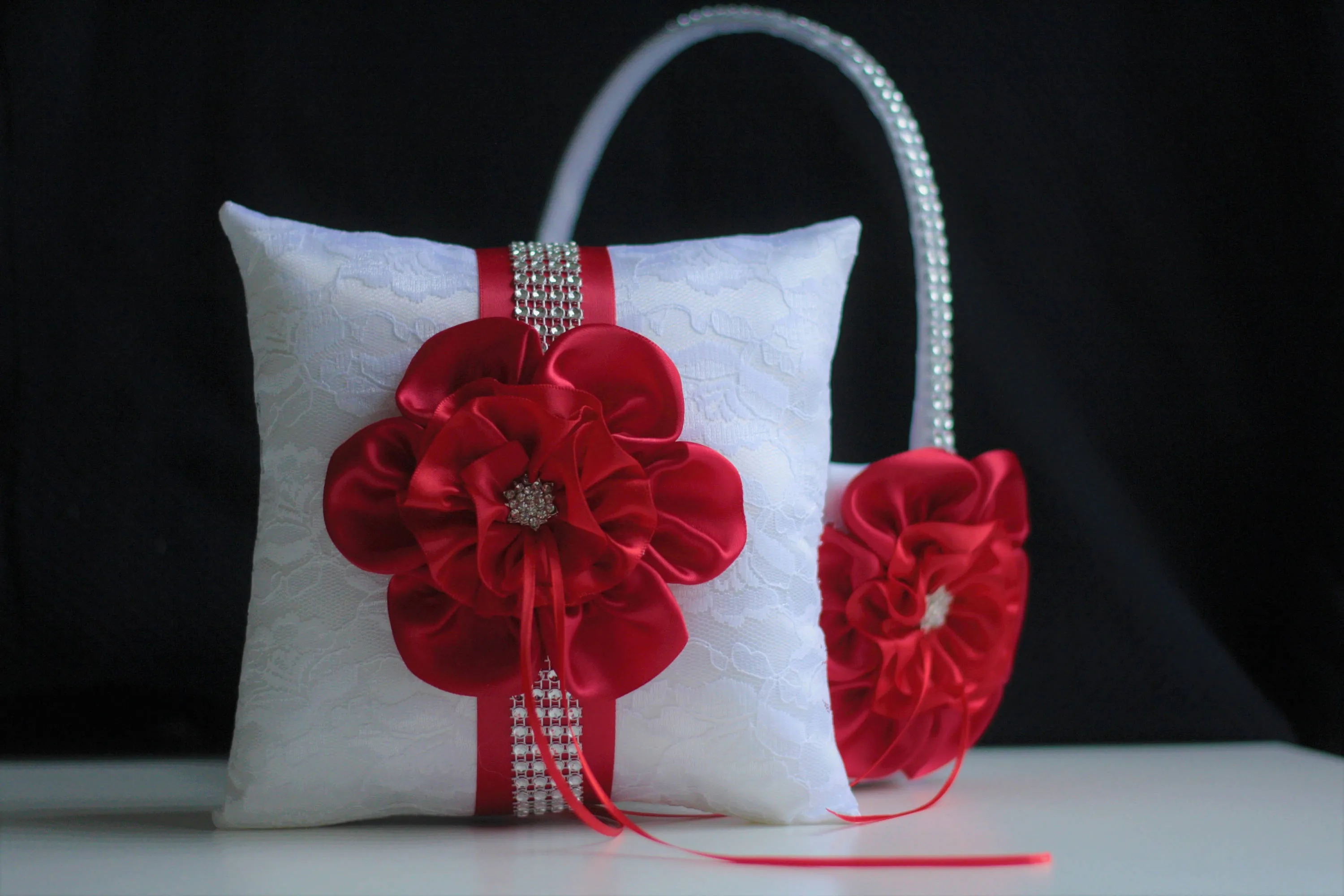 Custom Flower Girl Basket and Ring Bearer Pillow Set