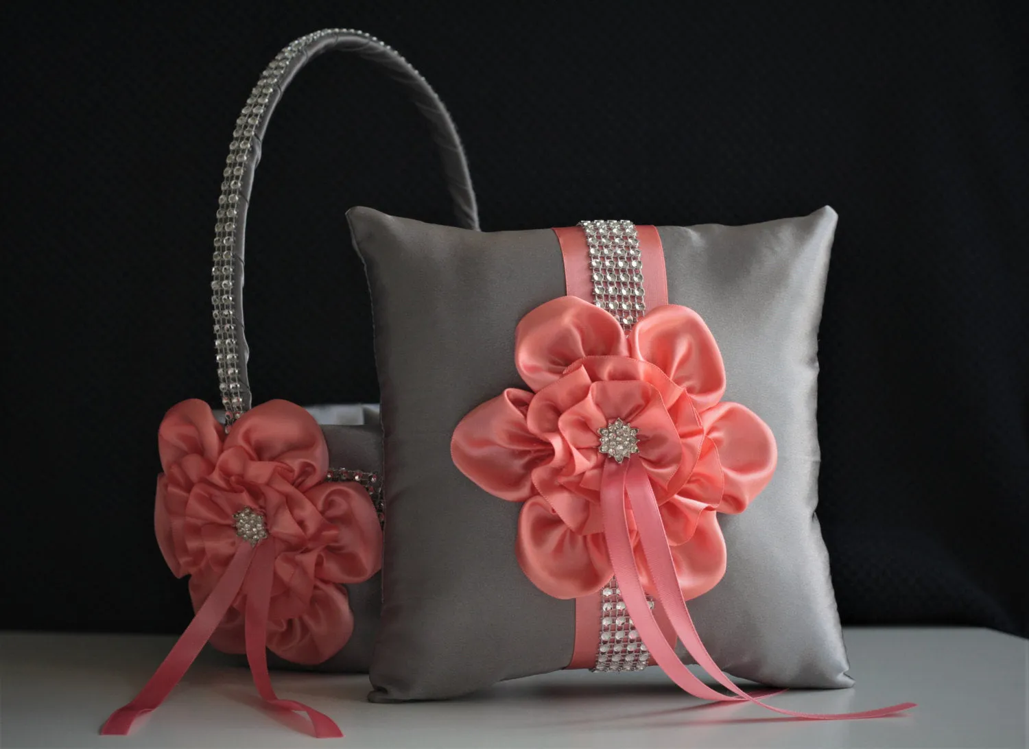 Custom Flower Girl Basket and Ring Bearer Pillow Set